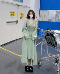 KM29753#温柔风法式高级感气质女神范长款针织毛衣外套连衣裙