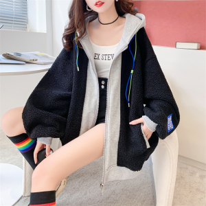 MY3900#米粒绒复合卫衣羊羔绒卫衣韩版刺绣拉链外套