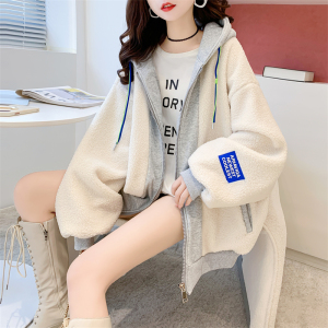 MY3900#米粒绒复合卫衣羊羔绒卫衣韩版刺绣拉链外套