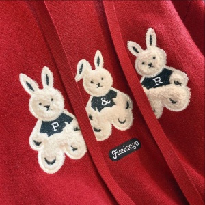 KM30090#新年韩版慵懒风卡通兔子宽松长袖针织衫