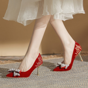 X-28885# 小众婚鞋新娘鞋年新款红色高跟鞋秀禾结婚鞋婚纱两穿 鞋子批发女鞋直播货源