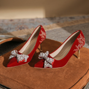 X-28885# 小众婚鞋新娘鞋年新款红色高跟鞋秀禾结婚鞋婚纱两穿 鞋子批发女鞋直播货源