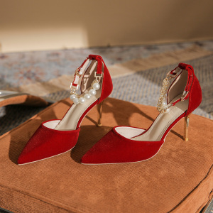 X-28899# 小众婚鞋新娘鞋年新款红色高跟鞋秀禾结婚婚纱两穿 鞋子批发女鞋直播货源