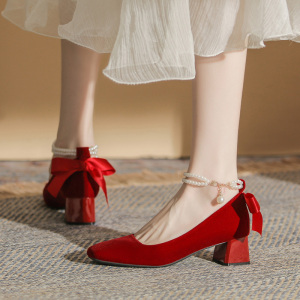 X-28901# 小众婚鞋新娘鞋年新款红色高跟鞋秀禾结婚鞋婚纱两穿 鞋子批发女鞋直播货源