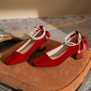 X-28901# 小众婚鞋新娘鞋年新款红色高跟鞋秀禾结婚鞋婚纱两穿 鞋子批发女鞋直播货源