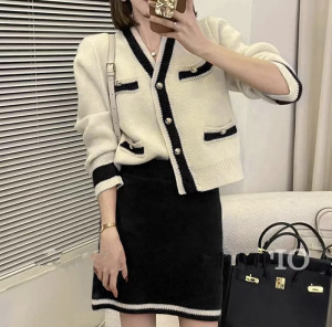 PS69015# 法式V领小香风气质毛衣套装女冬款高级感拼色针织两件套