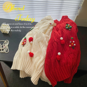 PS68946# 秋冬季新款圣诞氛围感趣味贴布减龄圆领针织套头毛衣 服装批发女装直播货源