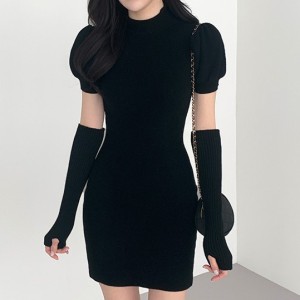 PS68741# 韩版INS衣设计感泡泡袖连衣裙配手袖 服装批发女装直播货源