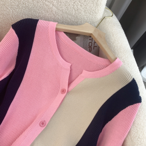 KM30351#新款洋气撞色毛针织开衫设计感小个子时尚短款上衣