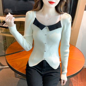 KM30455#新款韩版百搭修身显瘦拼色长袖针织衫女上衣打底衫
