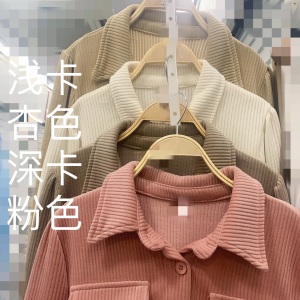 KM30494#法式温柔设计感灯芯绒长袖衬衫秋冬高级感加厚外套短款上衣