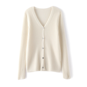 KM30463#新款一线成型V领羊绒开衫女短款修饰身材