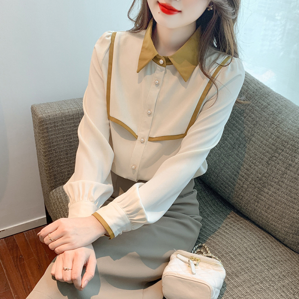 RM1082#新款韩版百搭拼色长袖衬衫女春季衬衫