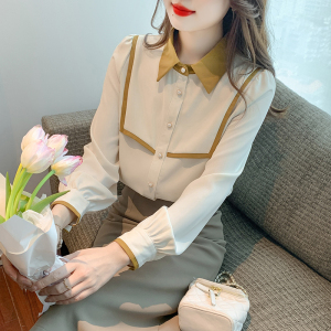RM1082#新款韩版百搭拼色长袖衬衫女春季衬衫