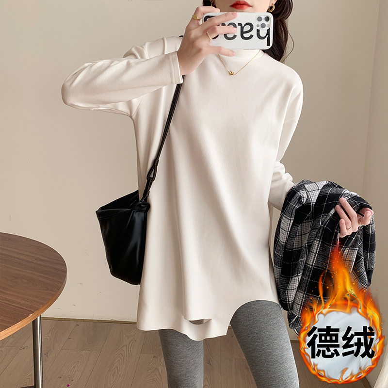 German velvet turtleneck bottoming shirt for women, autumn and winter style inner sweatshirt, white t-shirt, long brushed thickened top