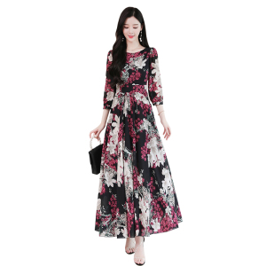 RM8354#新款一字领时尚气质大摆长裙修身显瘦长款裙子减龄