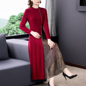 RM3118#旗袍改良版针织长袖连衣裙贵夫人收腰显瘦气质女2023年春季新款