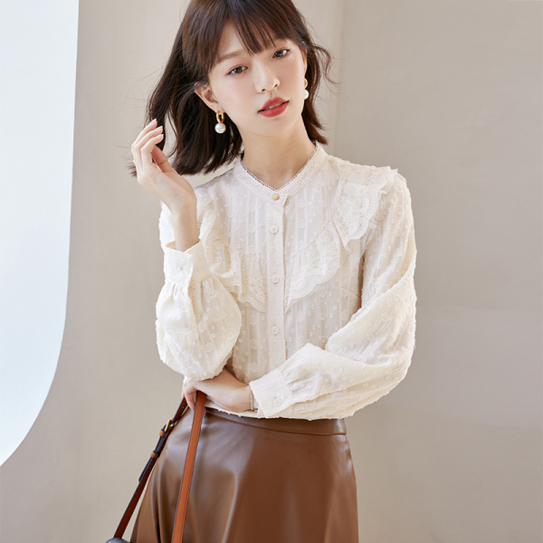 KM30925#韩版蕾丝雪纺衬衫气质显瘦法式减龄上衣