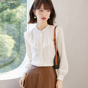 KM30925#韩版蕾丝雪纺衬衫气质显瘦法式减龄上衣