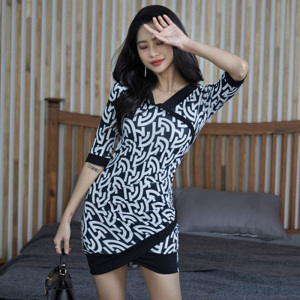 RM325#韩版时尚气质修身性感印花包臀连衣裙简约干练打底裙