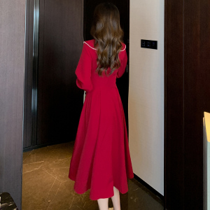 RM19422#娃娃领连衣裙2023秋季敬酒服红色礼服平时可穿订婚连衣裙