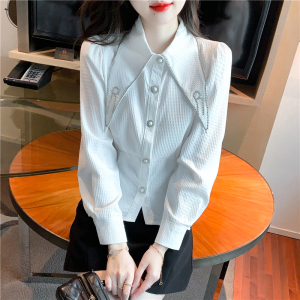 KM30839#春季法式高级感白色衬衣女士长袖衬衫别致洋气小衫上衣
