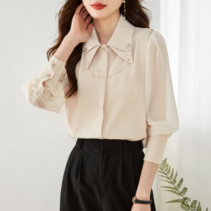 RM1000#新款女装优雅气质纯色别致链条小众设计感长袖垂感衬衫