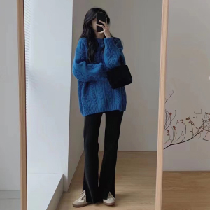 KM30929#蓝色针织毛衣女冬季加厚2022年新款高级感超好看上衣