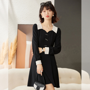 TR58251# 法式黑色设计感连衣裙女新款高腰中裙轻奢小黑裙 服装批发女装批发服饰货源