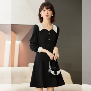TR58251# 法式黑色设计感连衣裙女新款高腰中裙轻奢小黑裙 服装批发女装批发服饰货源