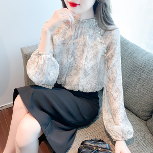 RM5710#新款蕾丝衫/雪纺衫韩版标准春秋套头荷叶领灯笼袖