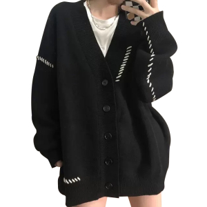 KM31020#黑色毛衣外套女针织开衫秋冬季今年流行爆款美式慵懒chic