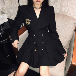 RM803#新款高级感黑色西装连衣裙子女内搭打底赫本风小黑裙