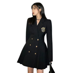 RM803#新款高级感黑色西装连衣裙子女内搭打底赫本风小黑裙