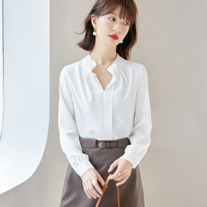 RM810#法式温柔风荷叶边纯色衬衫V领雪纺上衣