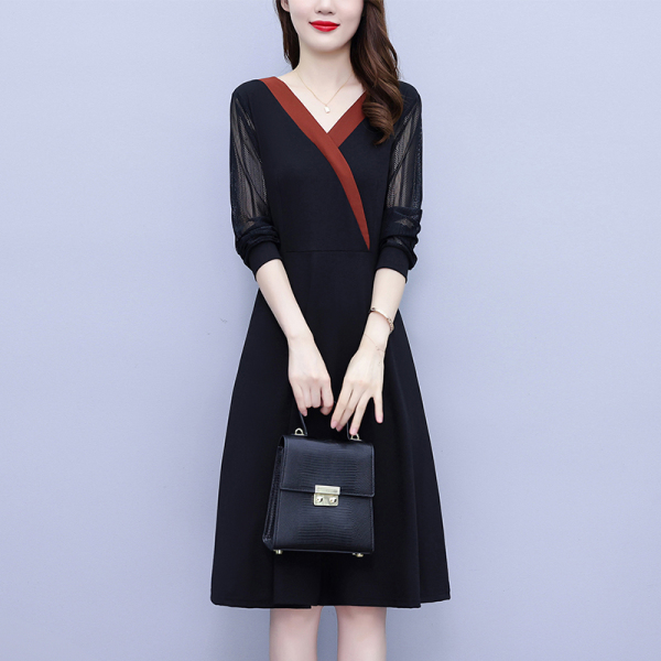 RM20856#大码新款连衣裙女春秋季长袖法式高端洋气中长款中年妈妈裙子
