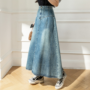 RM896#蓝色复古高腰牛仔半身裙女 新款设计感小众长裙