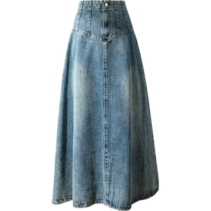 RM896#蓝色复古高腰牛仔半身裙女 新款设计感小众长裙