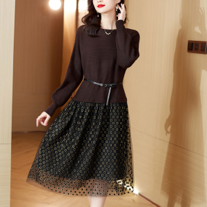 RM588#新款春季洋气女装针织连衣裙女气质裙子毛衣裙中长款显瘦