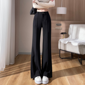 RM2964#黑色西装喇叭裤女2023春季新款高腰显瘦垂感小个子休闲微喇裤