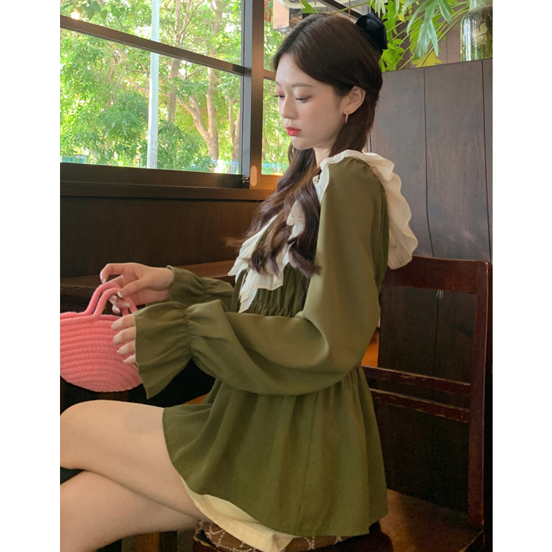 2024 Spring Plus Size Women's Simple Korean Style Ruffled Shirt Loose and Comfortable Long Sleeve Large Size Top
