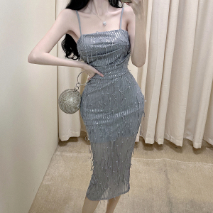 Sequin pleated suspender dress holiday dress