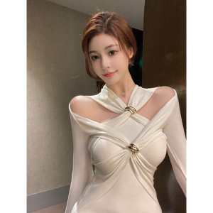 RM1933#白色针织连衣裙名媛气质御姐范2023新款设计感裙子