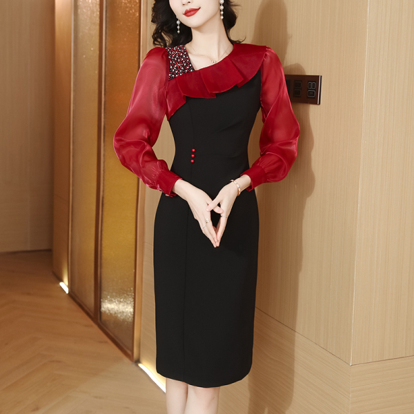 RM19144#新款法式气质洋气轻奢包臀修身气质连衣裙女长袖显瘦女