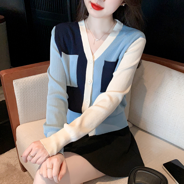 RM2752#新款时尚显瘦长袖法式设计感小众V领针织衫开衫