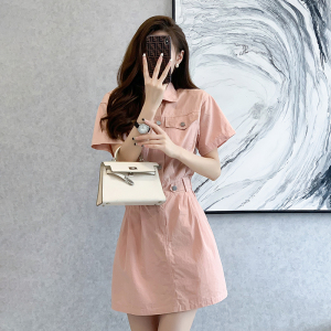 RM4012#夏季新款复古工装休闲连衣裙甜美短裙衬衫领港风