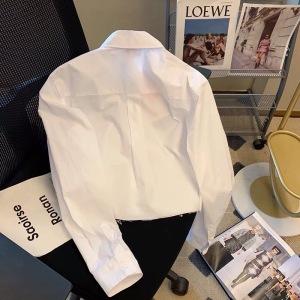 TR10432# 白色重工钉珠长袖衬衫女春设计感小众新款时尚气质Polo领衬衣 服装批发女装服饰货源