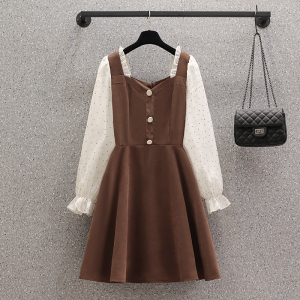 RM2420#新款大码女装法式气质复古短裙胖妹妹波点显瘦连衣裙