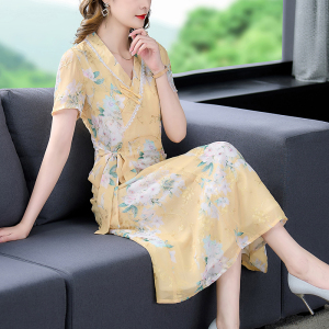 RM1438#印花刺绣改良国风汉服连衣裙