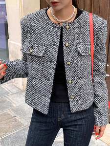 RM1118#新款韩版小香风长袖开衫粗花呢气质短外套